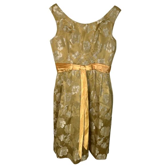 Unbranded Dresses & Skirts - Vintage 1950s 1960s Gold Brocade 4 Cocktail Dress Knee Length Sleeveless Yellow